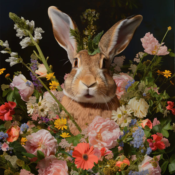 Rabbit in Flower Garden