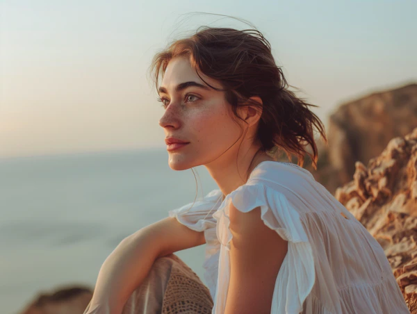 Contemplative Woman by the Coast