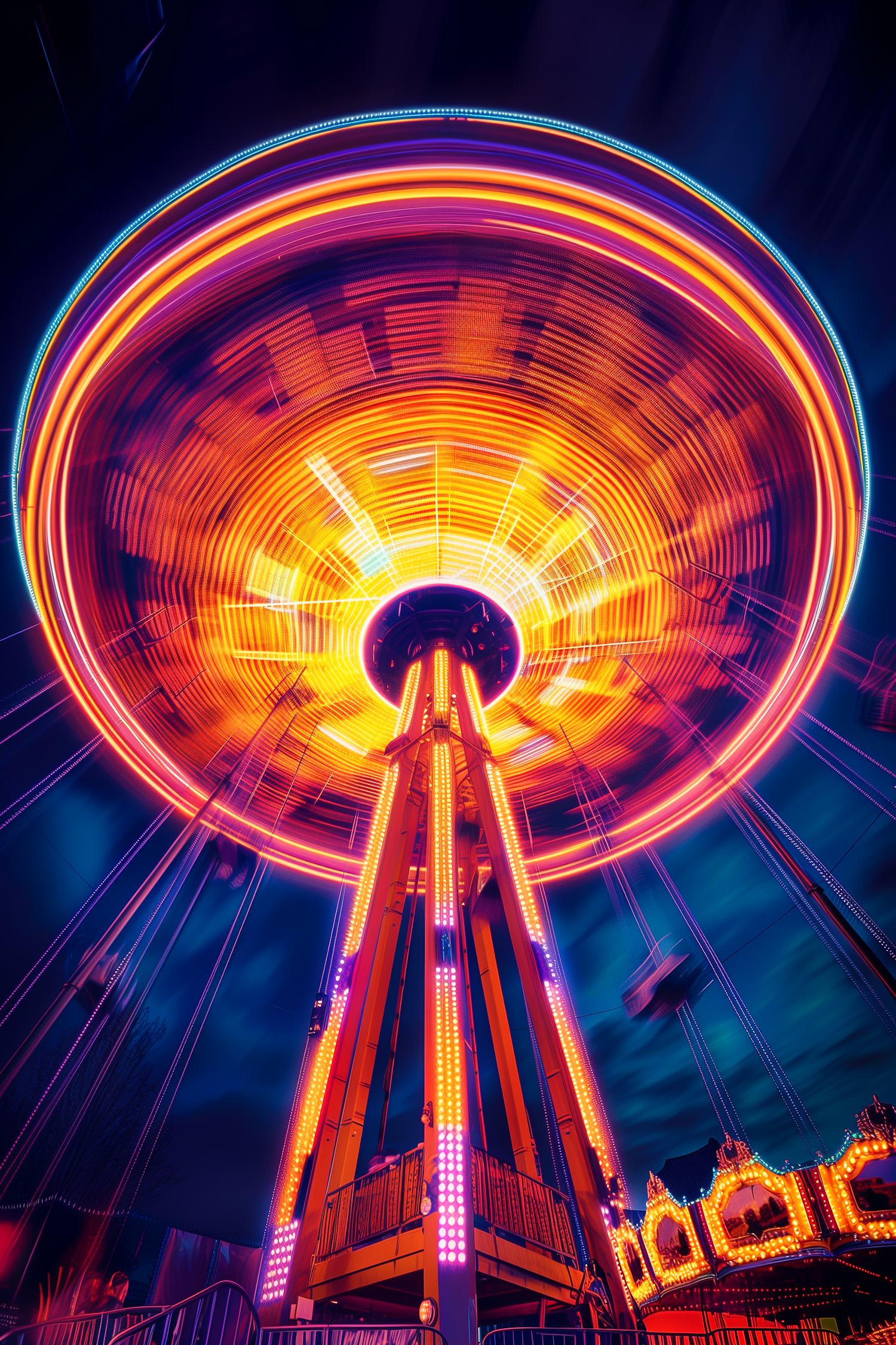 Spinning Amusement Park Ride at Night