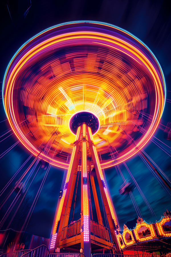 Spinning Amusement Park Ride at Night