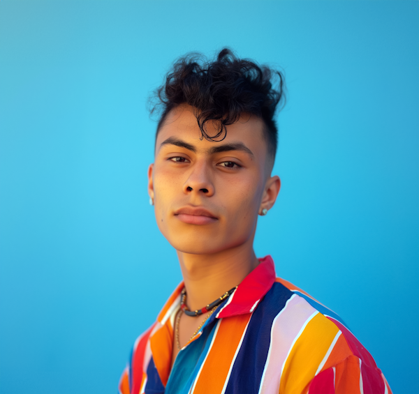 Young Person Against Blue Background