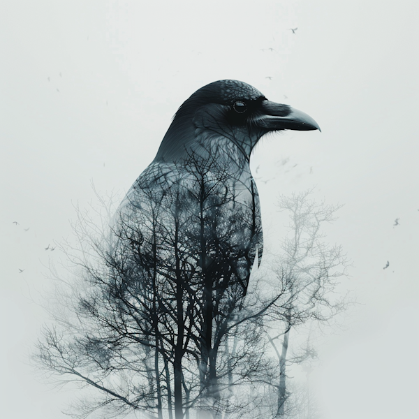Ethereal Crow and Winter Forest Fusion