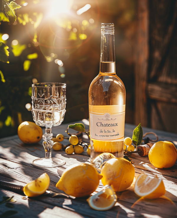 Rustic Outdoor Wine and Lemons Still Life