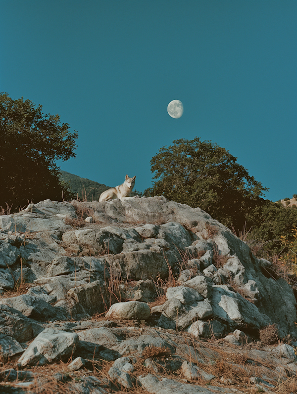 Serene White Dog in Natural Terrain