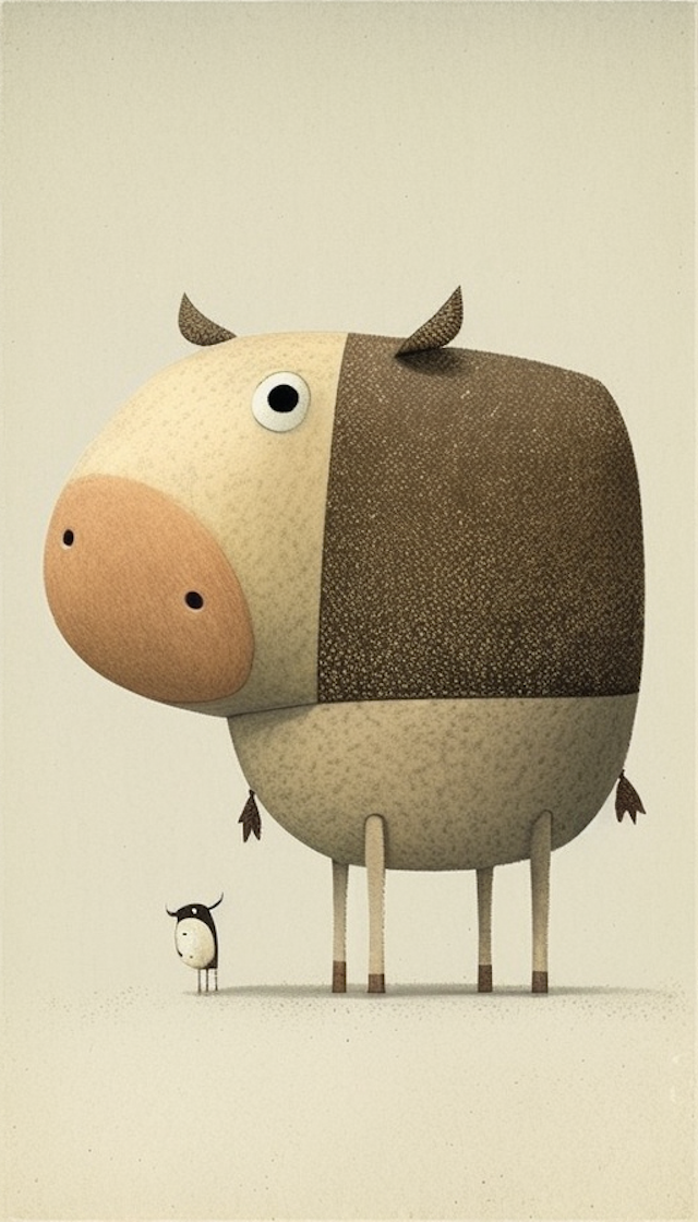 Whimsical Cow and Bird Illustration