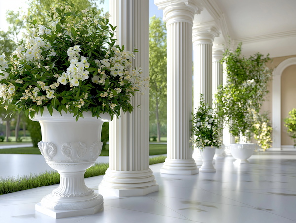 Serene Classical Columns with Foliage