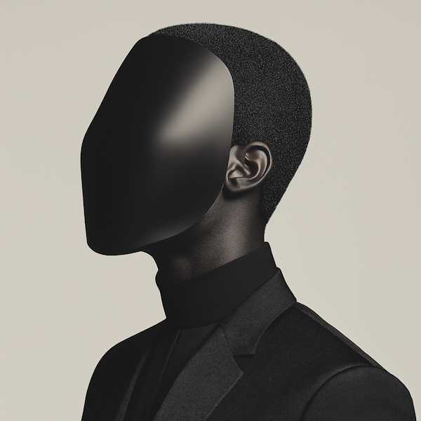 Surreal Black Figure in Minimalist Composition