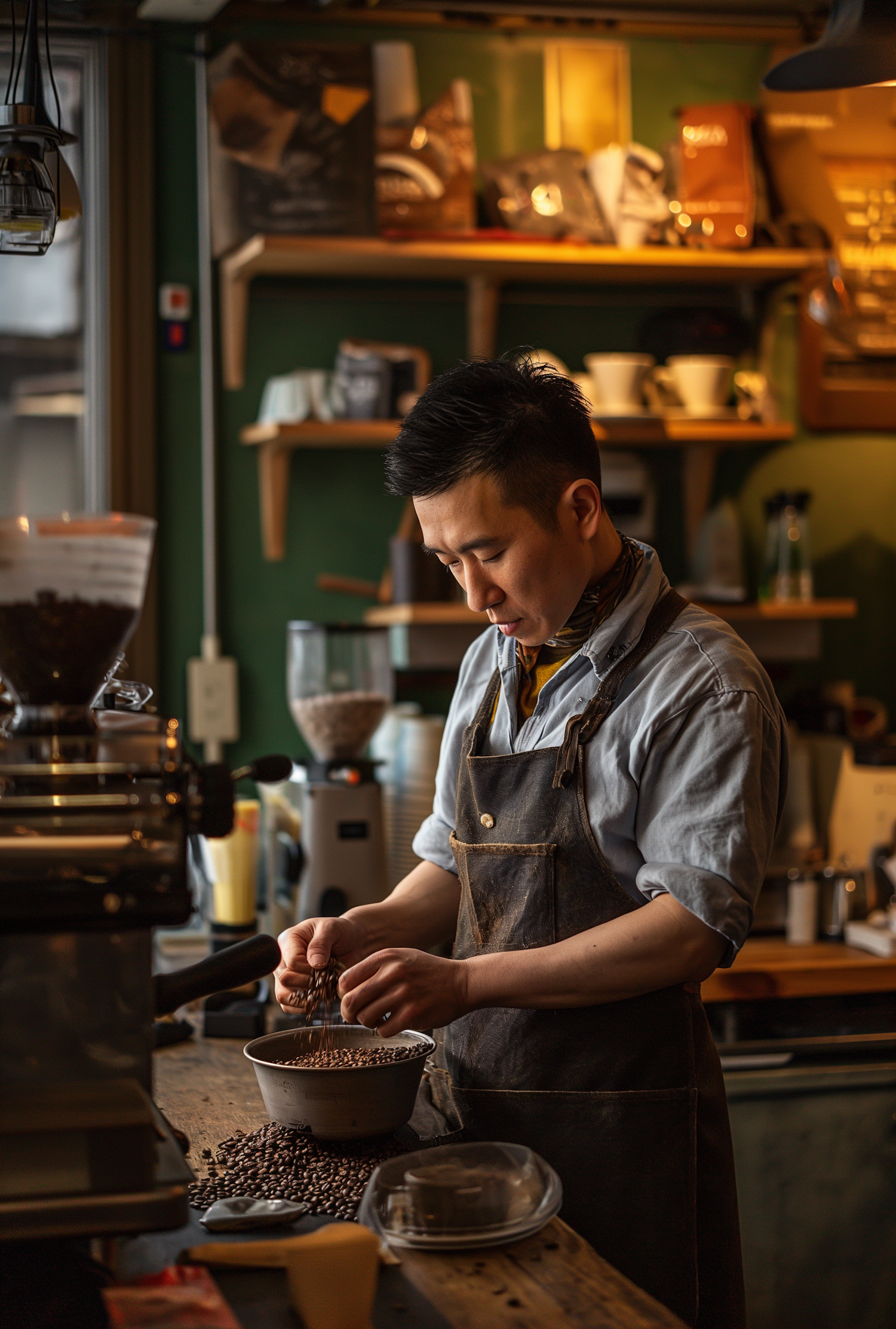 Artisan Barista Evaluating Coffee Beans