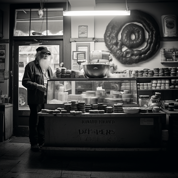 Contemplative Elder in a Bagel Shop