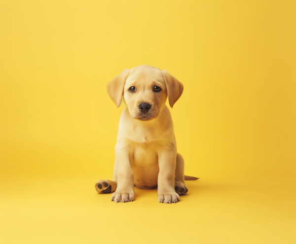 Curious Labrador Puppy on Yellow Background