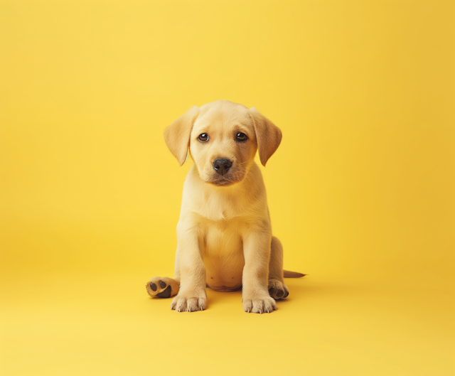 Curious Labrador Puppy on Yellow Background