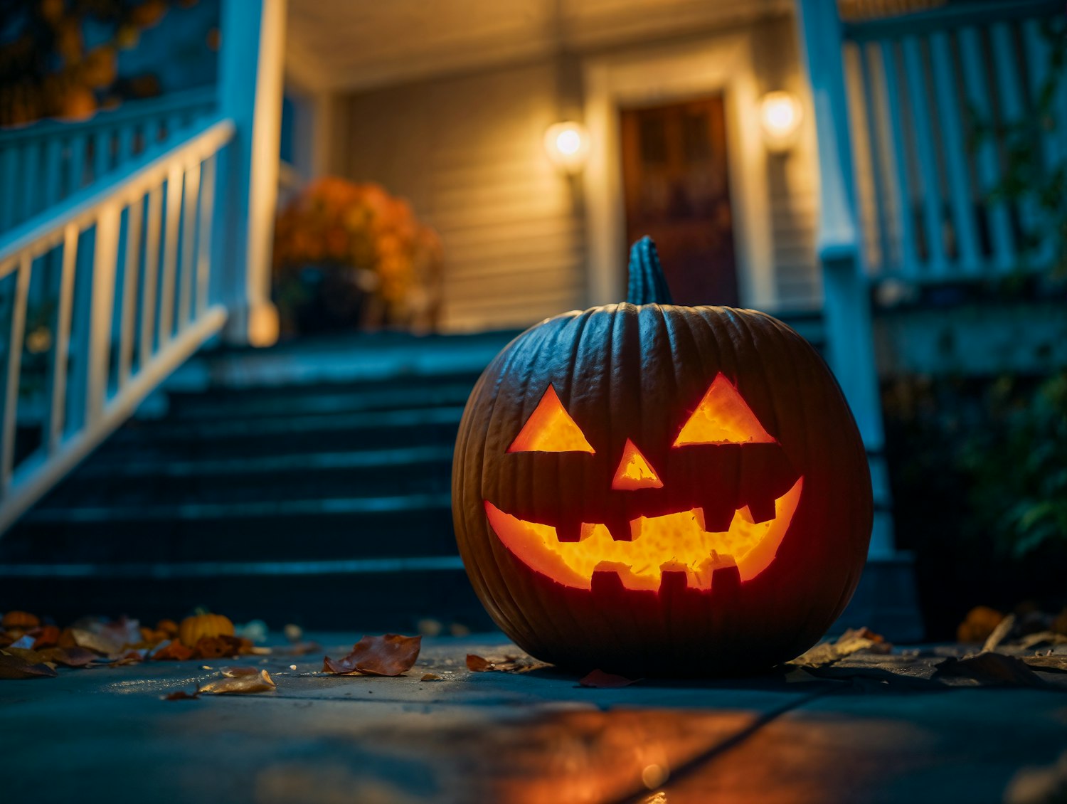 Halloween Pumpkin on Porch Steps