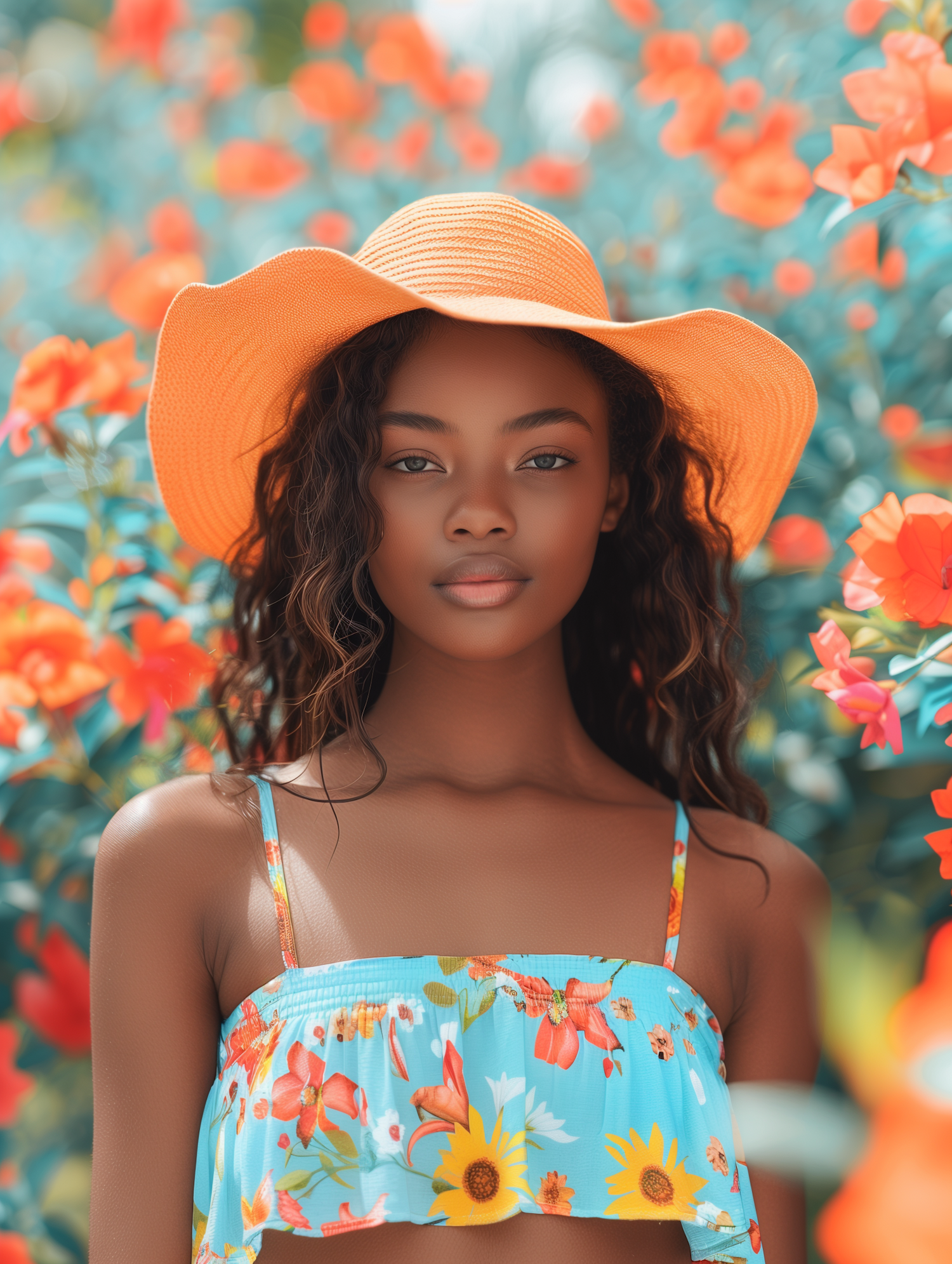 Serene Young Woman with Floral Accents