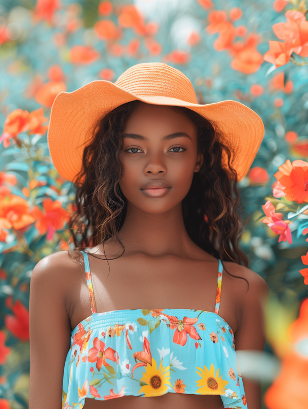 Serene Young Woman with Floral Accents