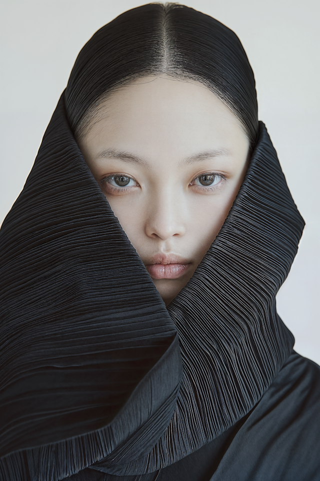 Serene Portrait in Black Fabric