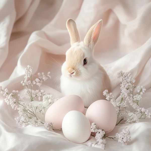 Bunny with Pastel Eggs