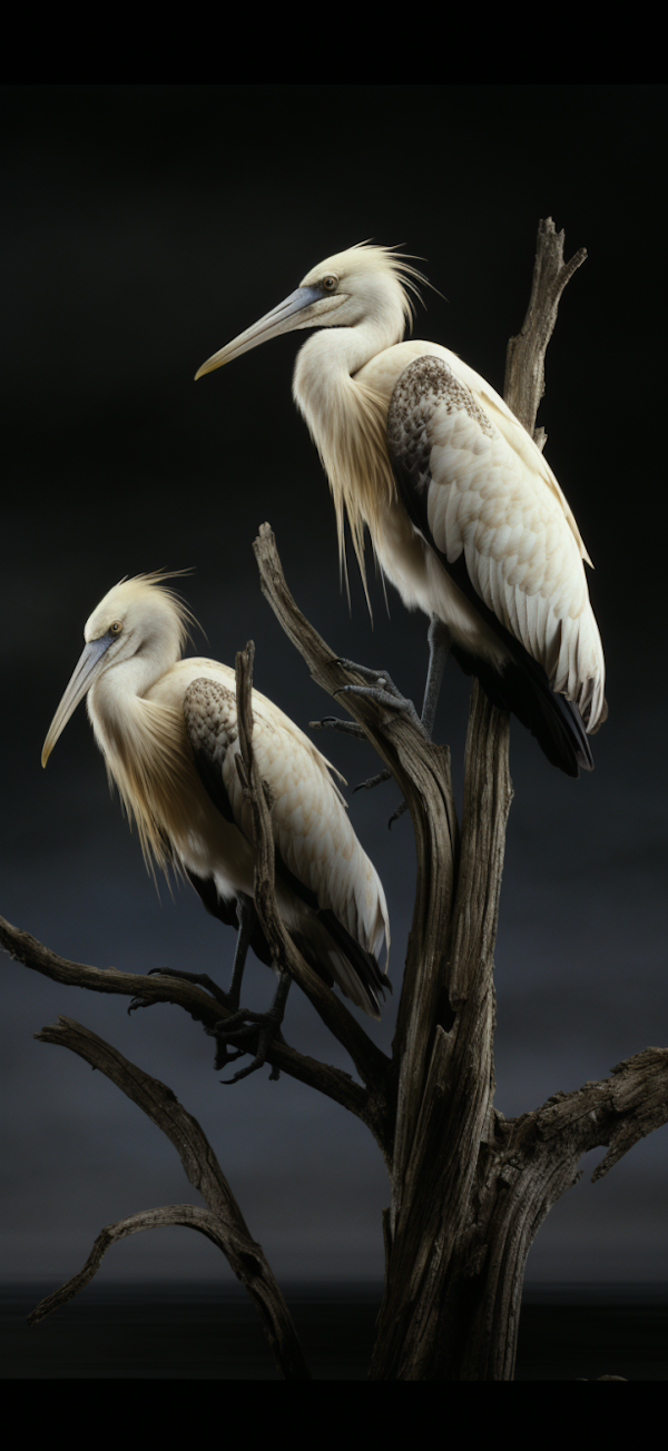 Twilight Sentinels: Great White Egrets Vigil