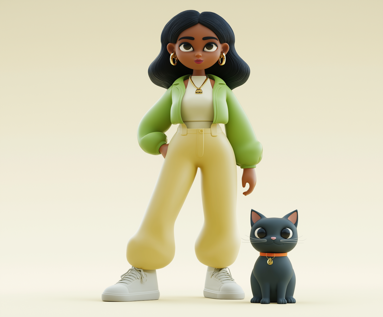 Stylized Character with Cat