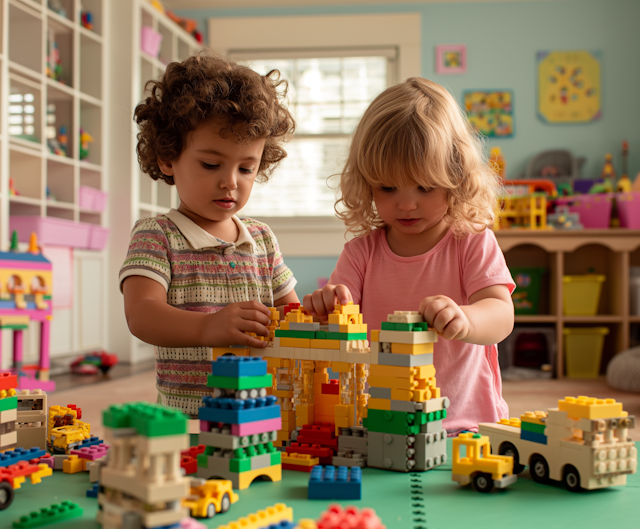 Children Playing with Building Blocks