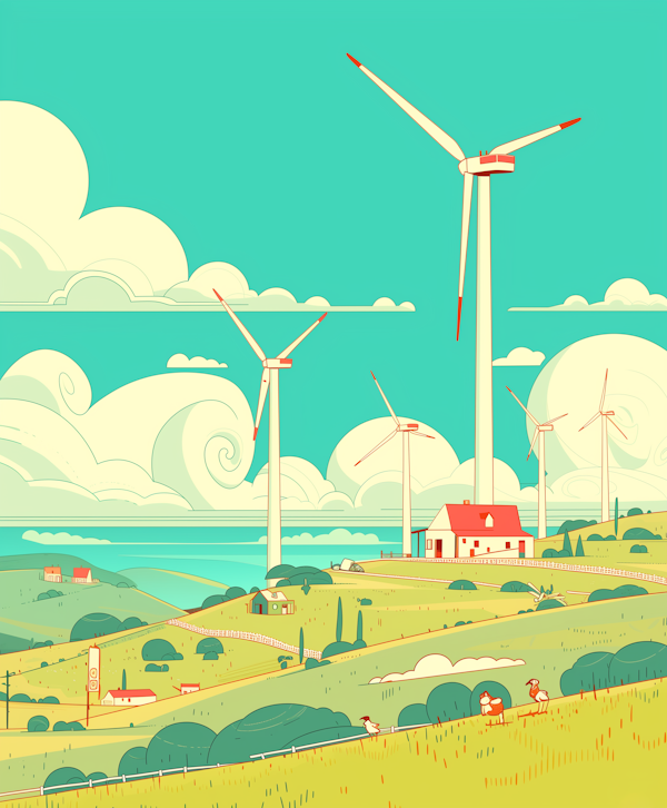 Serene Countryside with Wind Turbines