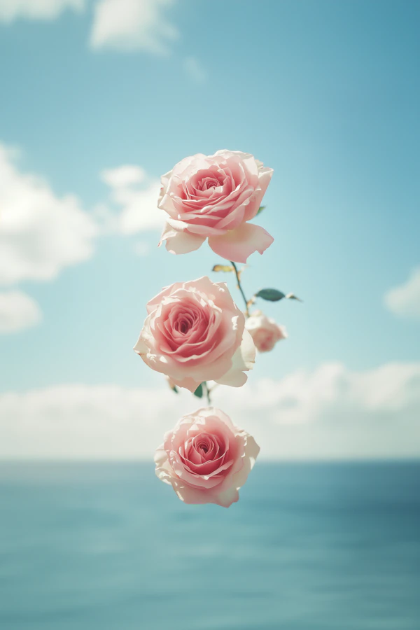 Pink Roses and Ocean
