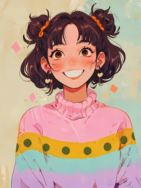 Cheerful Young Girl with Playful Buns