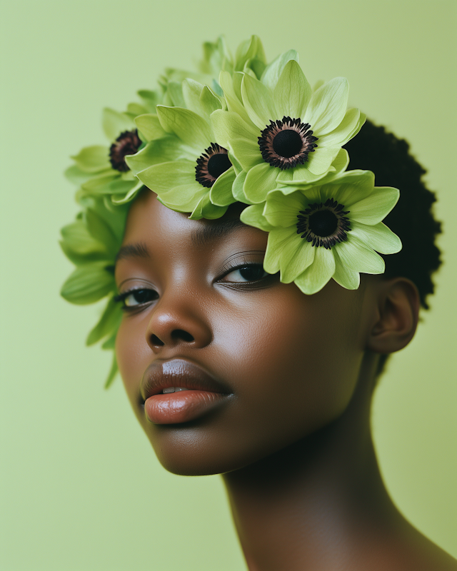 Serene Portrait with Green Flower Crown