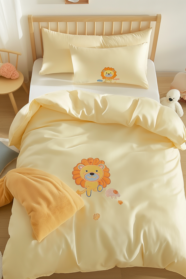 Children's Bedroom with Embroidered Lion Bedding