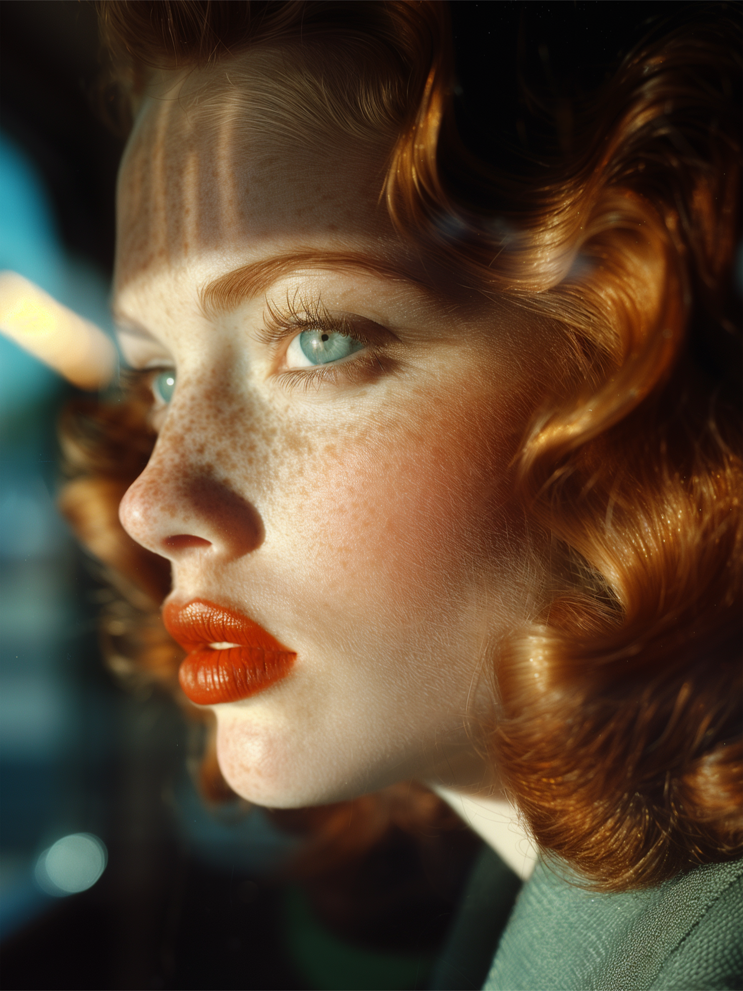 Contemplative Young Woman with Freckles