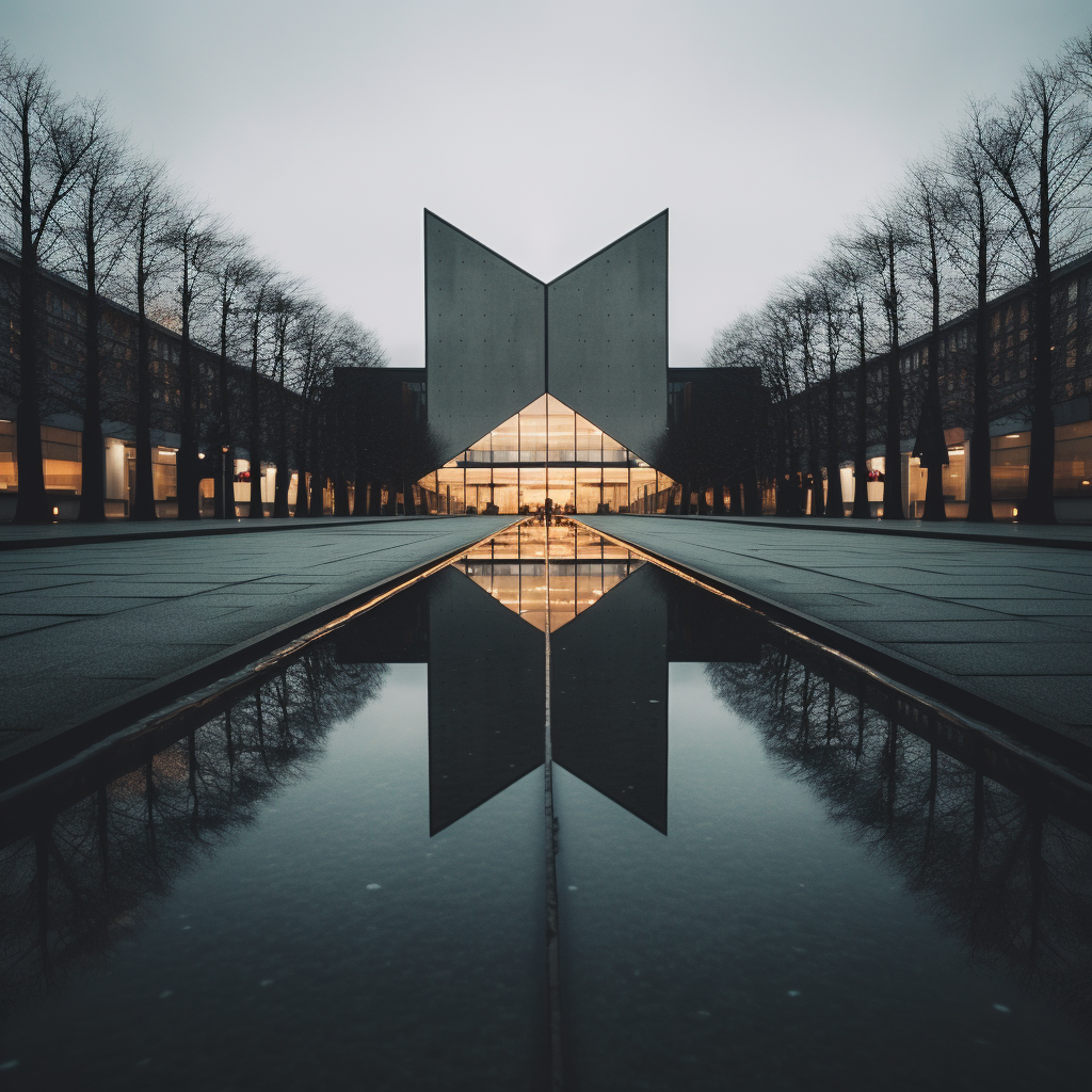 Twilight Serenity: Reflective V-structure Modernism Photo on Lummi