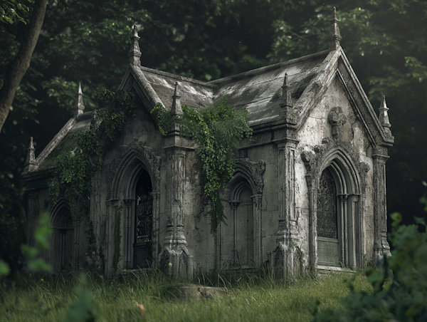 Gothic-Style Mausoleum in Overgrowth