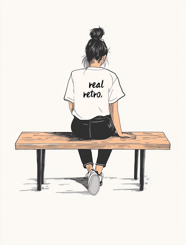 Minimalist Illustration of Woman on Bench