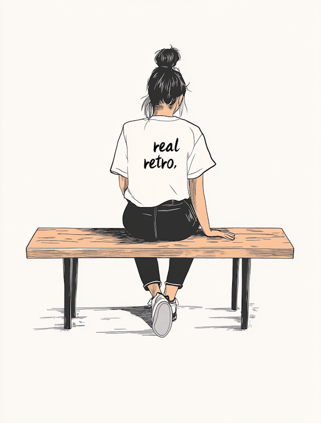 Minimalist Illustration of Woman on Bench