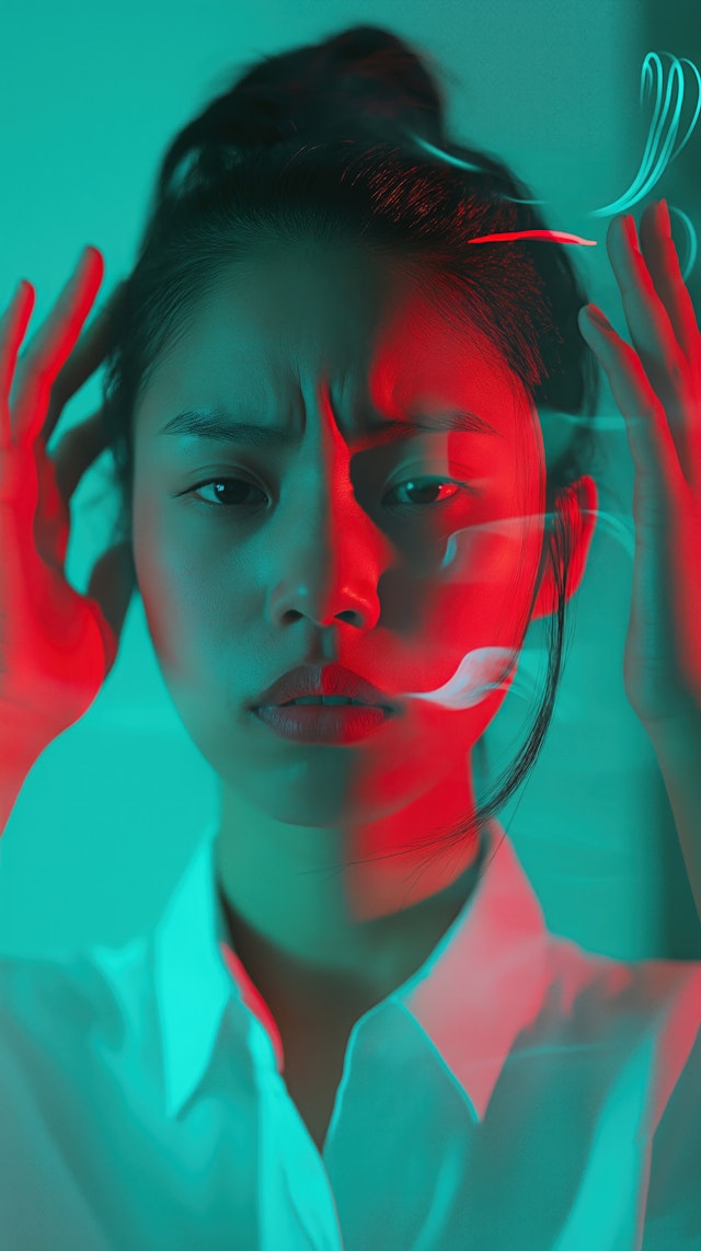 Dramatic Portrait with Red and Teal Lighting