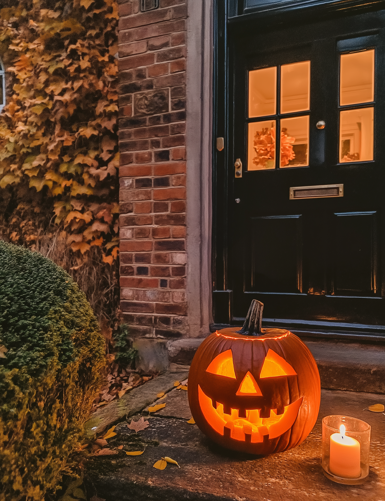 Halloween Jack-o'-Lantern on Doorstep