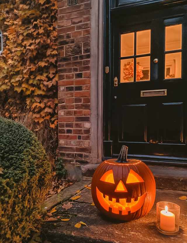 Halloween Jack-o'-Lantern on Doorstep