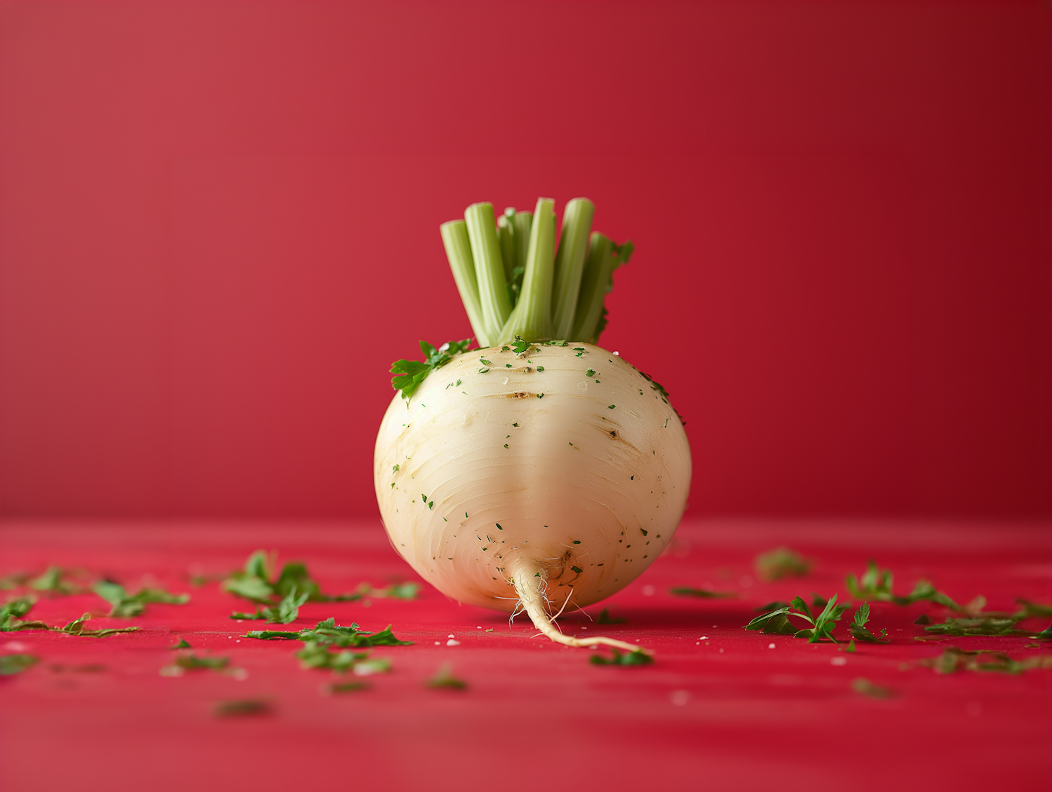 Fresh Fennel Bulb on Red Surface