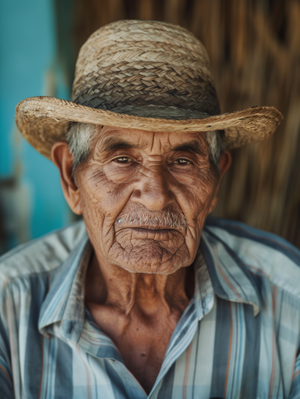 Elderly Man with Straw Hat