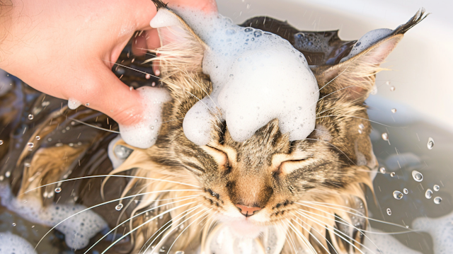 Cat Bathing Scene