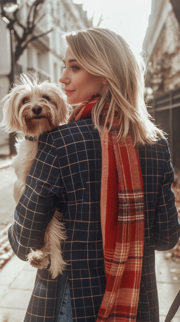 Young Woman with Dog in Urban Setting