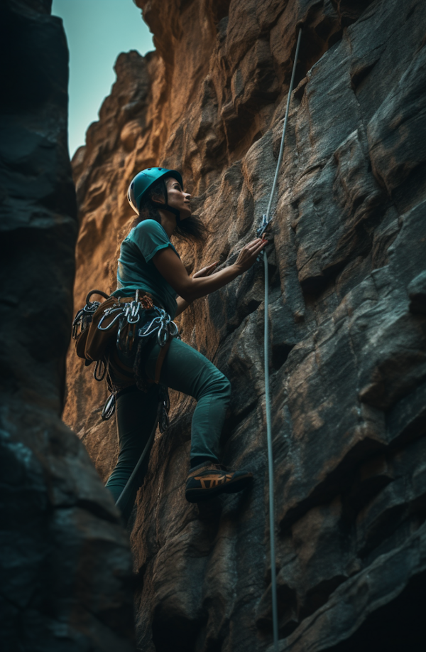 Determined Ascension: Sunset Climbing on Rugged Terrain