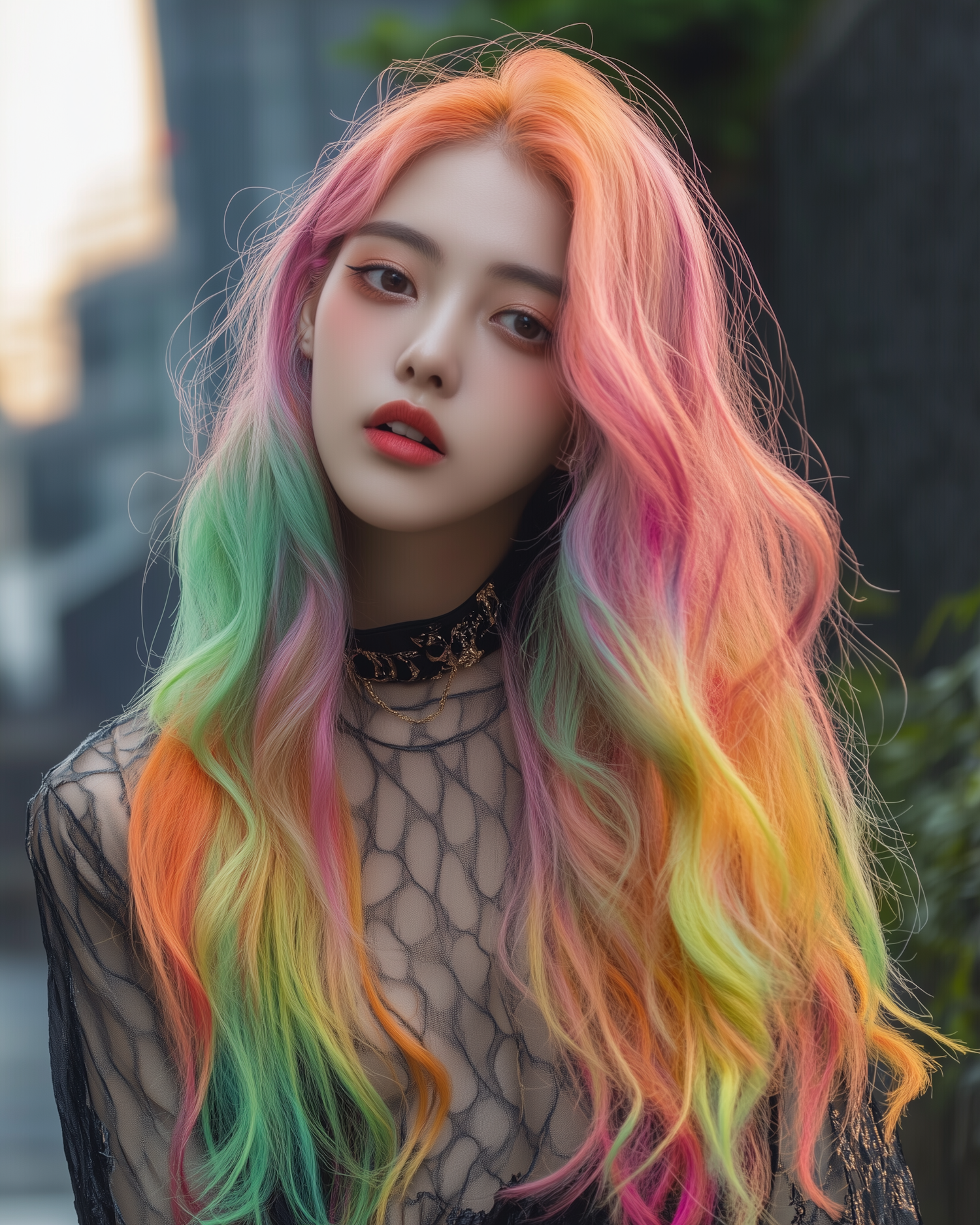 Vibrant Multicolored Hair Portrait