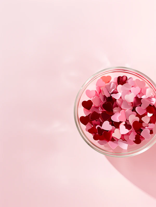 Heart-Shaped Paper Cutouts in Glass Bowl