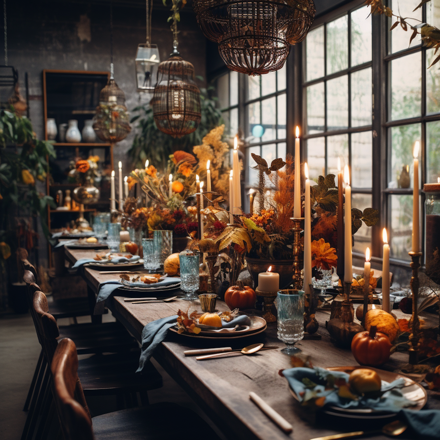 Autumnal Elegance: A Festive Harvest Dinner Tableau