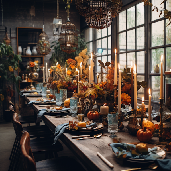 Autumnal Elegance: A Festive Harvest Dinner Tableau