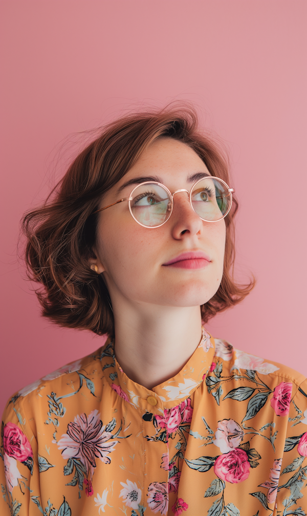 Thoughtful Woman with Floral Shirt