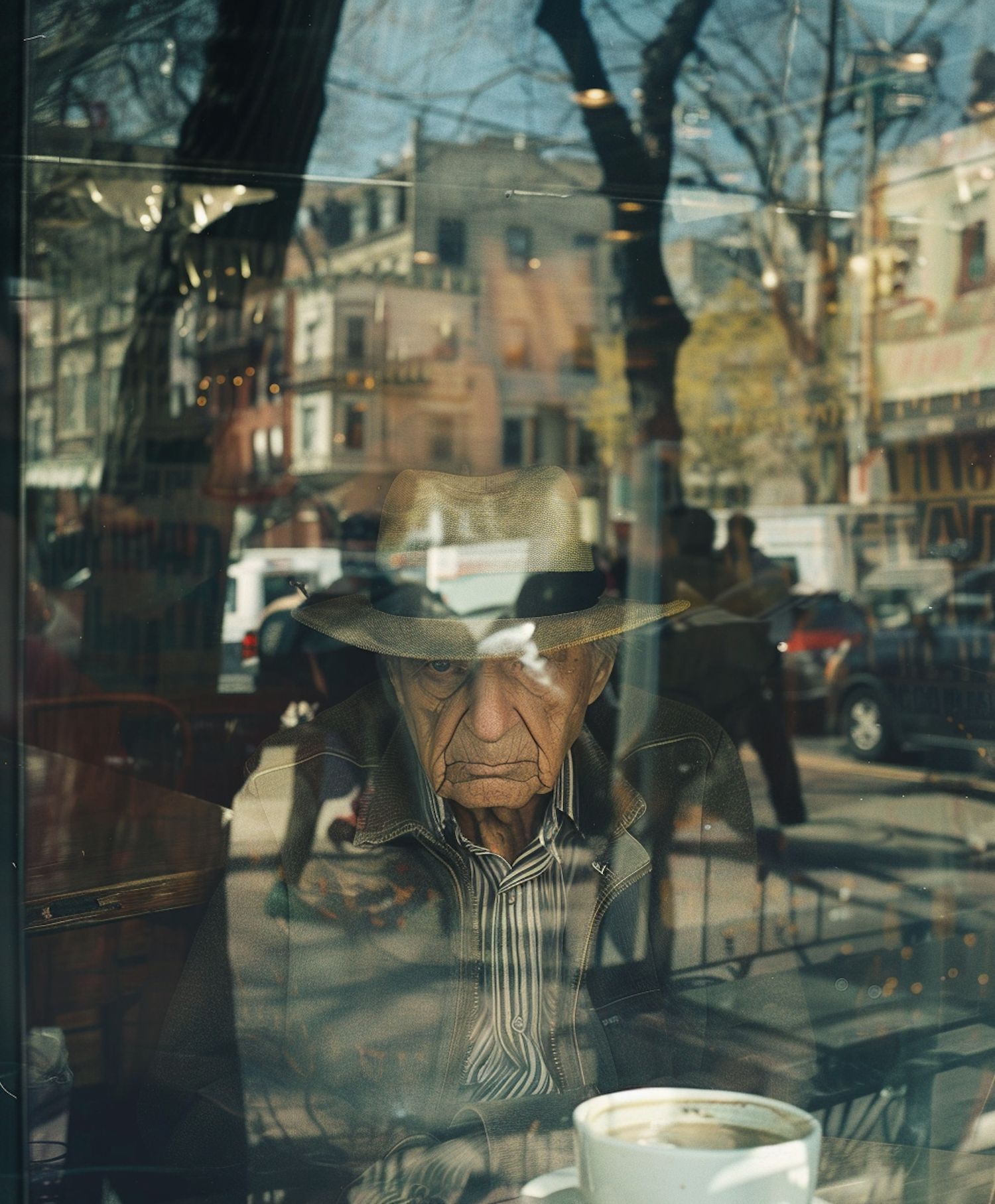 Contemplative Elderly Man in Café