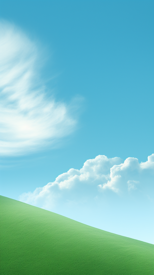 Surreal Serenity: Minimalist Azure Skyscape and Verdant Hills