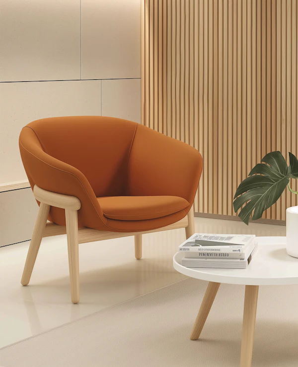 Modern Minimalist Interior with Orange Armchair