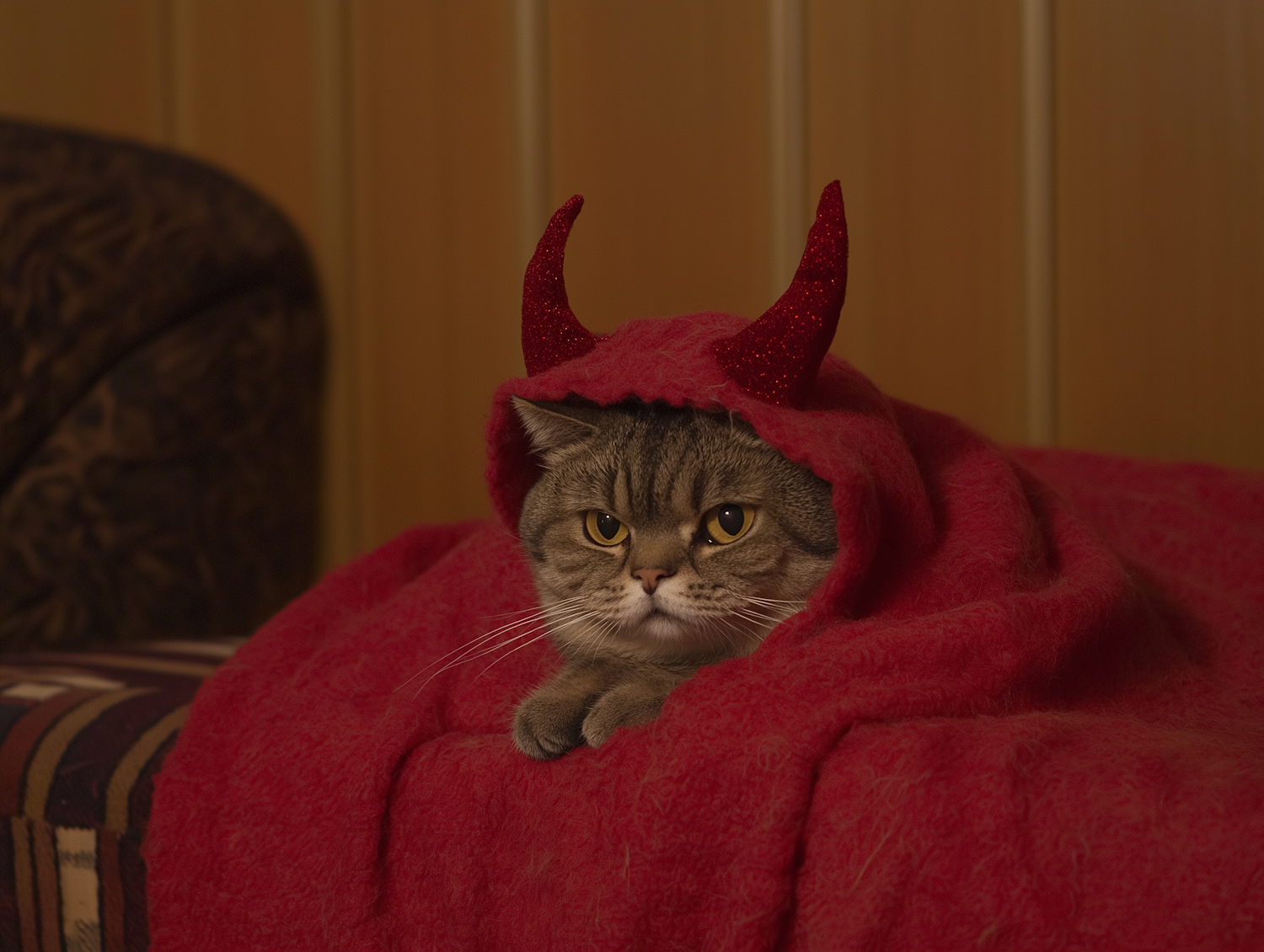 Cat in Red Devil Horns Blanket